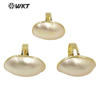 WKT-MPR019 Fashion and Lovely Gold Electroplated Pearl While Dignity Shell Ring for Gift Good-looking Women White Oval MOP Ring