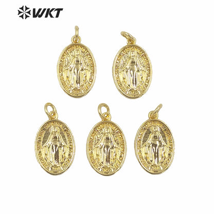 WT-MP162 Wholesale Small Charming Gold Electroplated Metal Jesus Christ Pendant 17mm Tiny Hot Single Loop Gold Charm Pendant