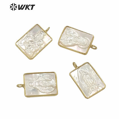 WT-JP234 Amazing Fashion Gold Bezel Single Loop Mother of God Pendant Hot Sales Shinning Mop Shell Virgin Mary Pendant