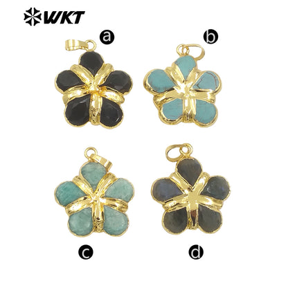 WT-P1966 Wholesale Unique Charming Teardrop Stone Assemble As Flower Pendants in 18K Real Gold Plated for Necklace Jewelry