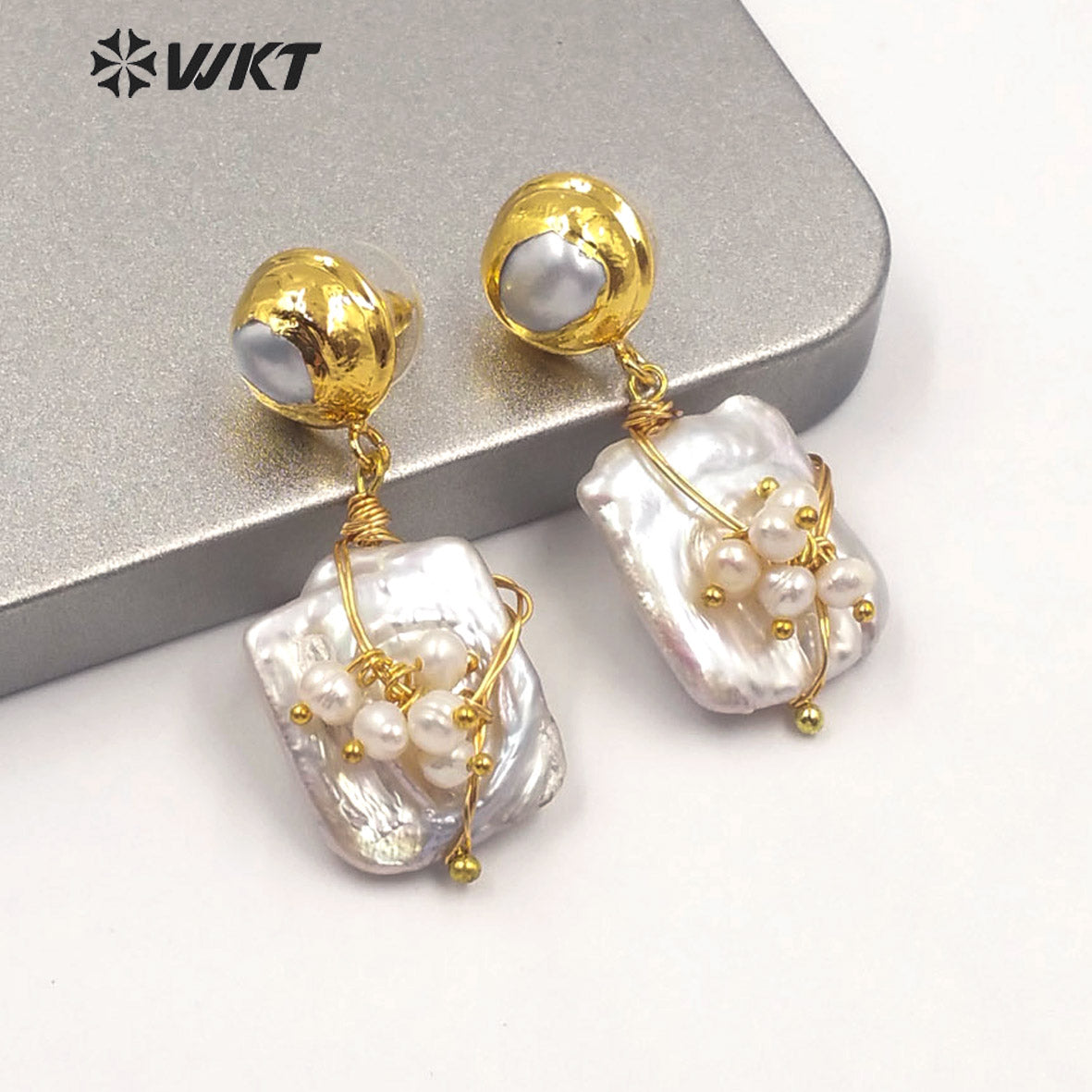 WT-MPE017 Natural Handmade Pearl Dangling Earring Wire Wrapped Pearl Beads Fashion Charming Jewelry Freshwater Pearl Earring