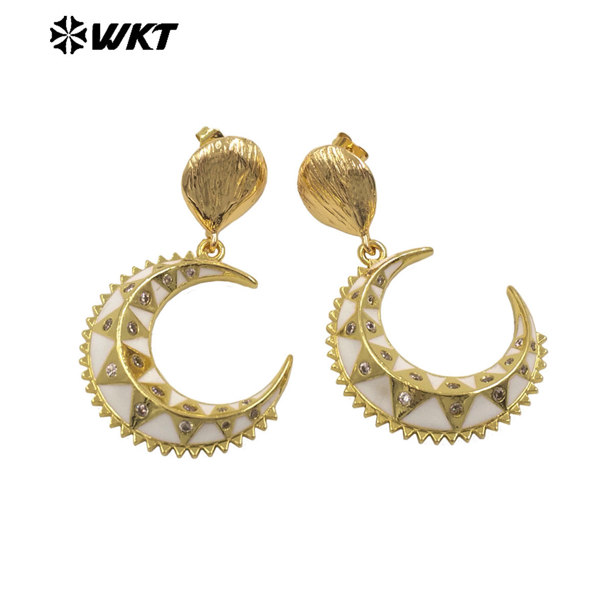 WT-ME117 Vehicle Punk Style Women Unique Rivet Moon Earrings With Zircon Setting