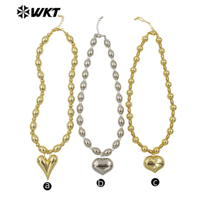 WT-JFN16 Amazing 18K Real Gold Plated Nontarnishable Yellow Brass Hand Strand Beads Bullet Ball Shape Metal Necklace