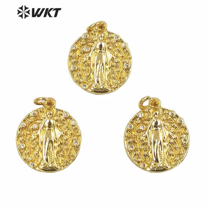 WT-MP186 the Most Populared Round Coin the Beauty Pendant Full Gold Electroplated Metal Charm Pendant As Gift
