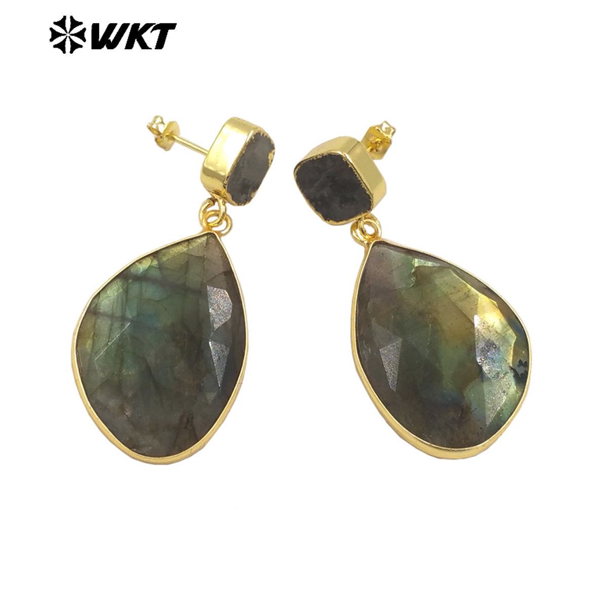 WT-E675 WKT New Gorgeous Natural Labradorite Stone Earrings Gold Trim High Quality Stone Dangle Earrings for Women Birthday