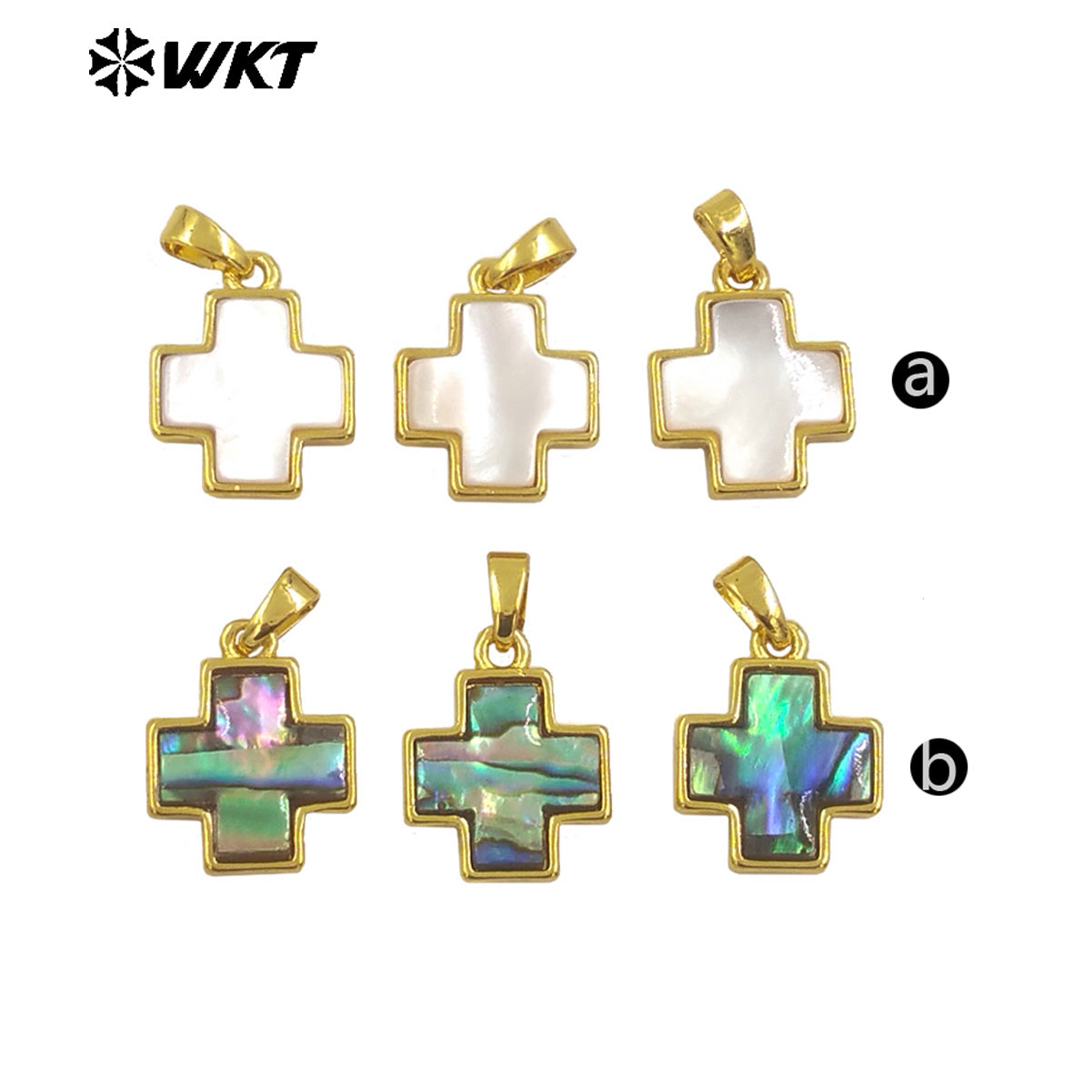 WT-JN283 Amazing Gold Plated Religious Natural Abalone Shell Cross Pendant Necklace for Women 10PCS