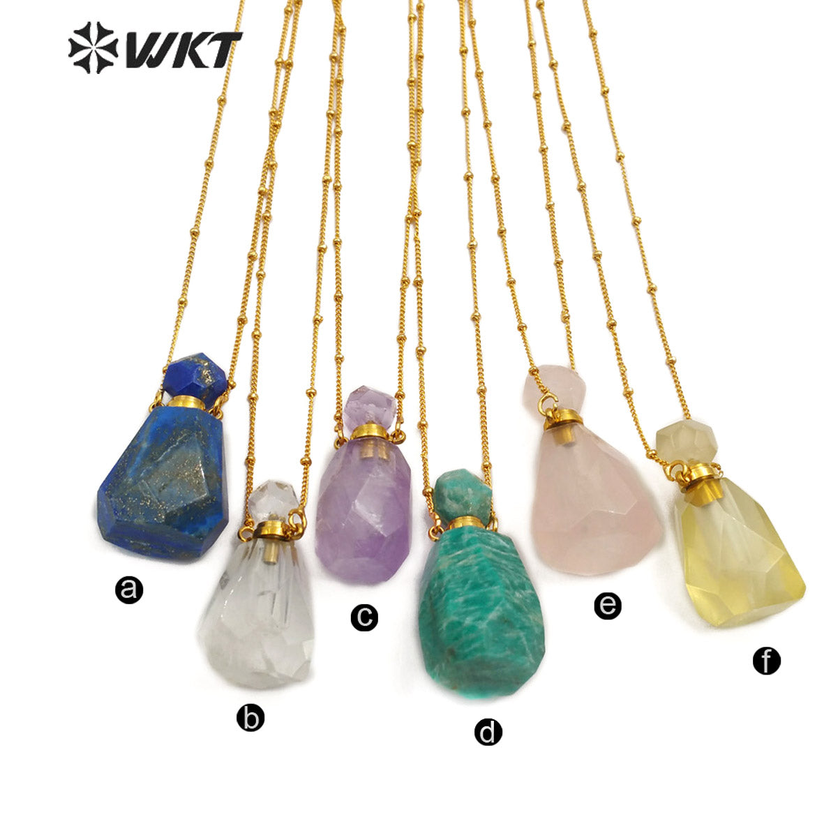WT-N1162 Hot-sales Classic Fashion Gold Necklace with Natural Stone Perfume Bottle Pendant Real Gold Necklace