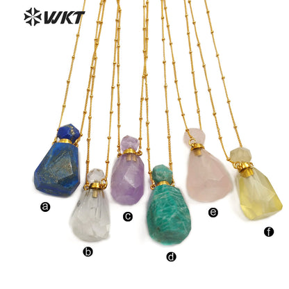 WT-N1162 Hot-sales Classic Fashion Gold Necklace with Natural Stone Perfume Bottle Pendant Real Gold Necklace