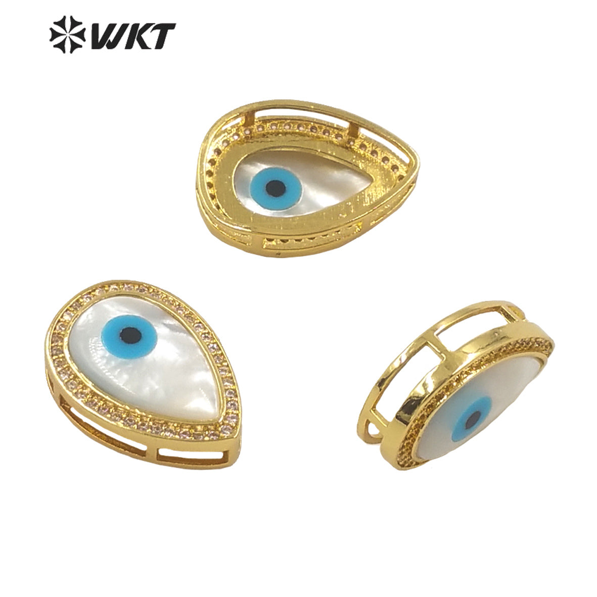 WT-MP205 Fashion Micro Pave CZ Setting Trim White Shell Eye Drop Pendants Elegant Gold Water Drop Jewelry Necklace Pendant