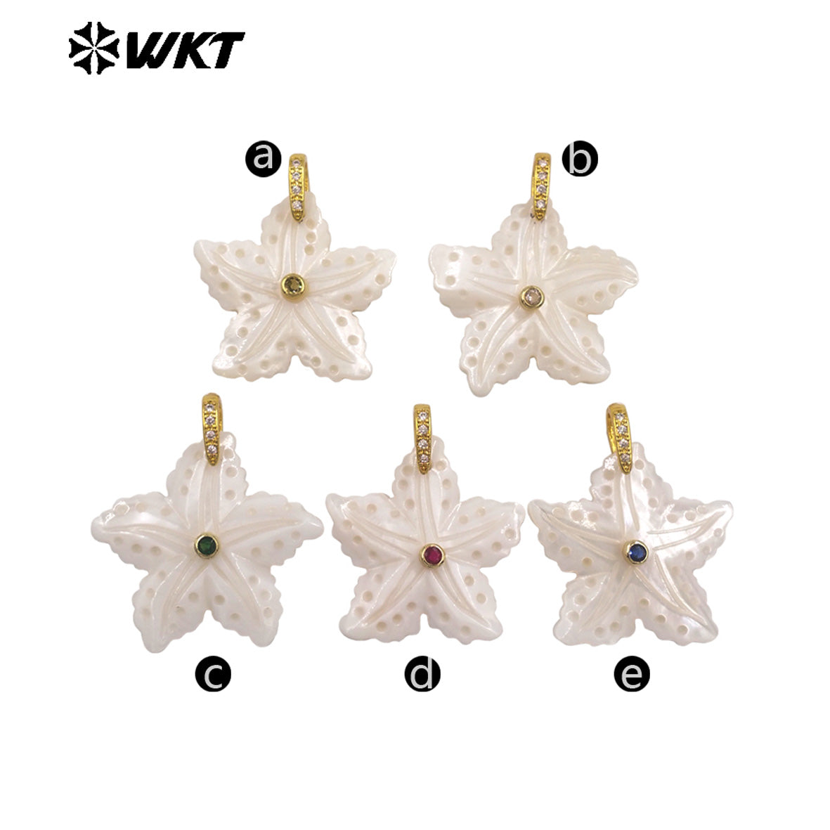 WT-JP521 Lovely Interesting Zircon And Natural White Shell Starfish Shape Gold Pendant For Women Handmade Jewelry Decorative