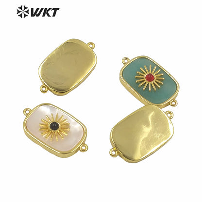 WT-C297 Newest Design High Polish Surface Natural Stone Double Loops Connectors Women Gold Bezel Precious Stone Connectors