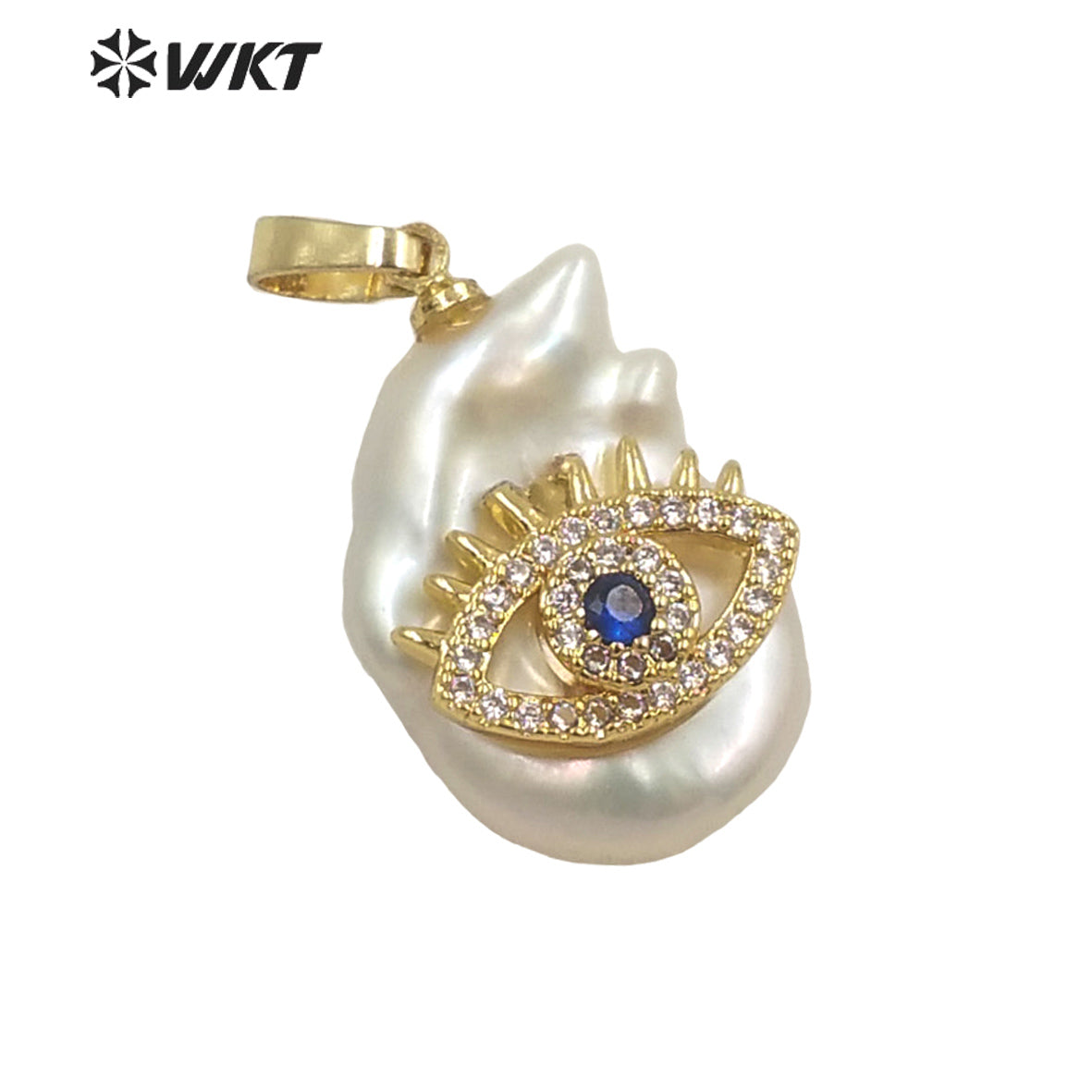 WT-JP259 New Design Popular Women Charming Micro Pave CZ Eye Pearl Pendants With Gold Hoop Fancy Girl Natural Real Pearl