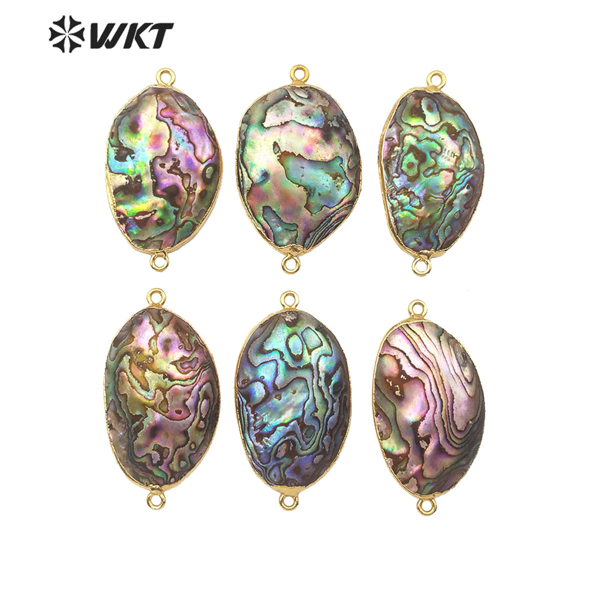 WT-C288 New Arrival Natural Abalone Shell Connector Double Hoops Connector Women Stylish Charm Jewelry Abalone Shell Pendant