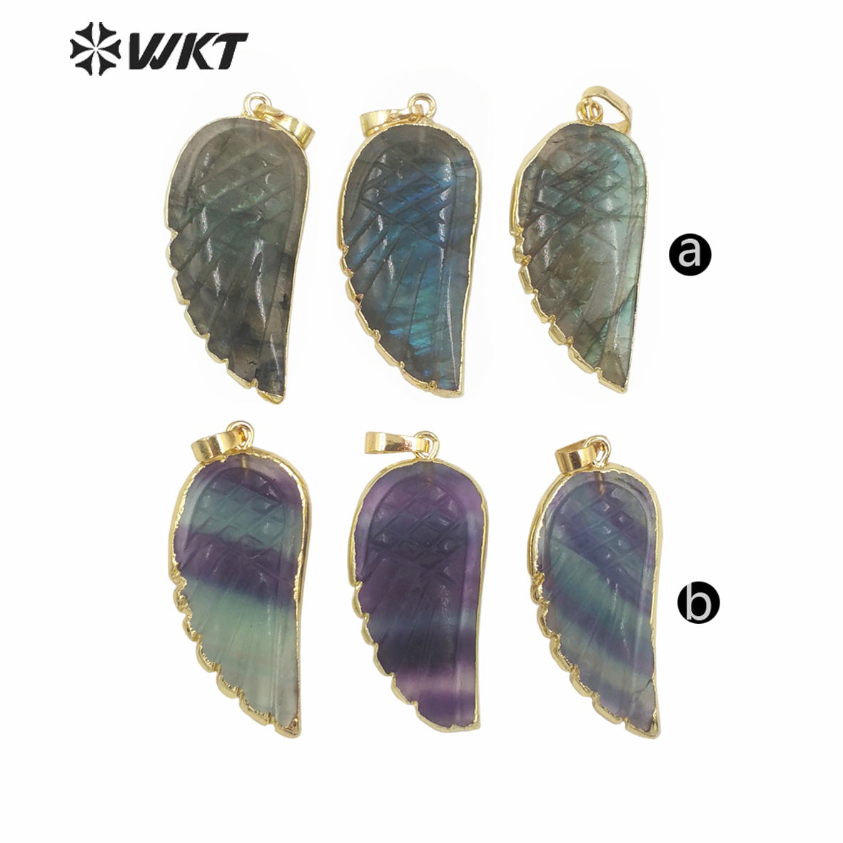 WT-P1936 Wholesale Hot Sale Fashion Design Natural Rainbow Fluorite & Labradorite Wing Shaped Pendant