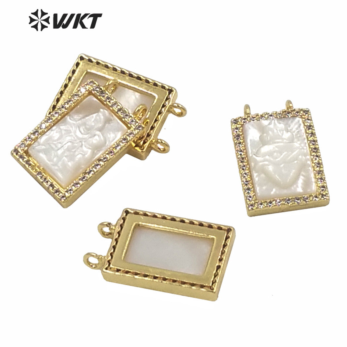 WT-MP181 Wholesale Unique Double Loops Micro Pave Bezel Seting Natural Christian Religious MOP Heart Pendant 11x16mm