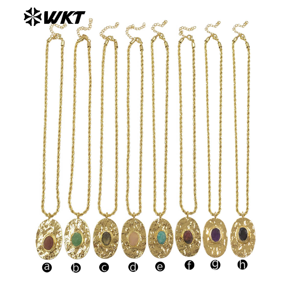 WT-N1538 Elegant Style Brass Chain With Gold Plated Natural Gemstone Oval Pendant Necklace For Lady Friend Birthday Gift