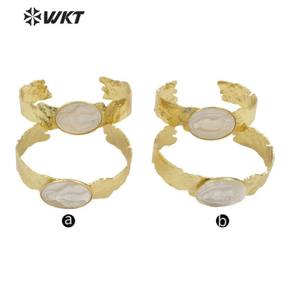 WT-MPB084 WKT New Religious Mother of Pearl Lady of Grace Bangle Saint Miraculous Shell Bangle Jewelry for Christian