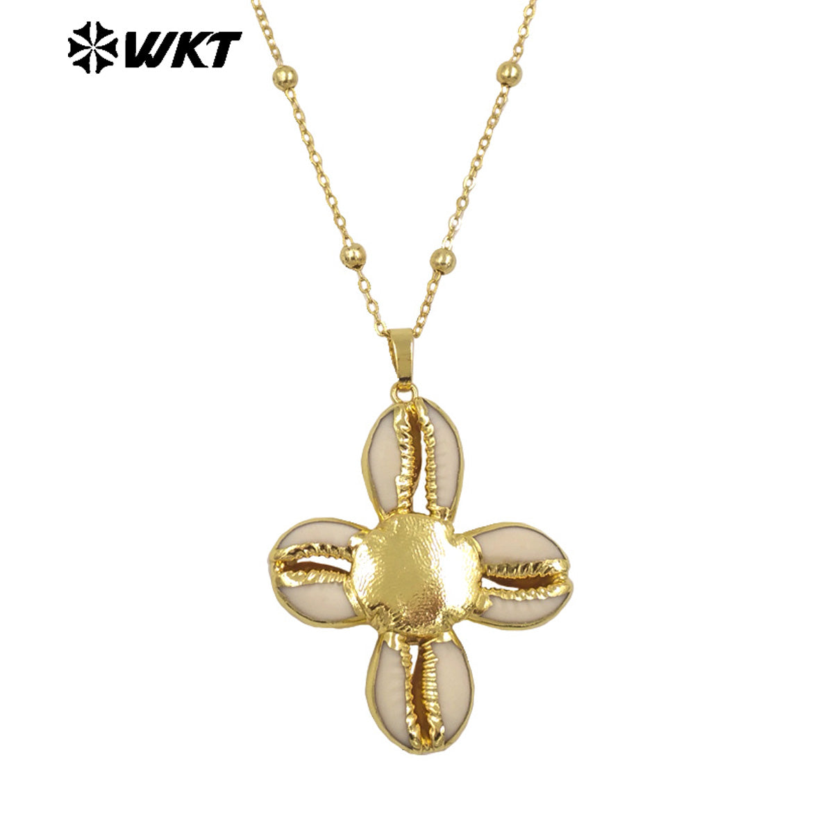 WT-JN296 Wholesale New Products Stylish 18K Gold Plated Natural Cowrie Shell Cross Unisex Necklace for Friends As Birthday Gifts