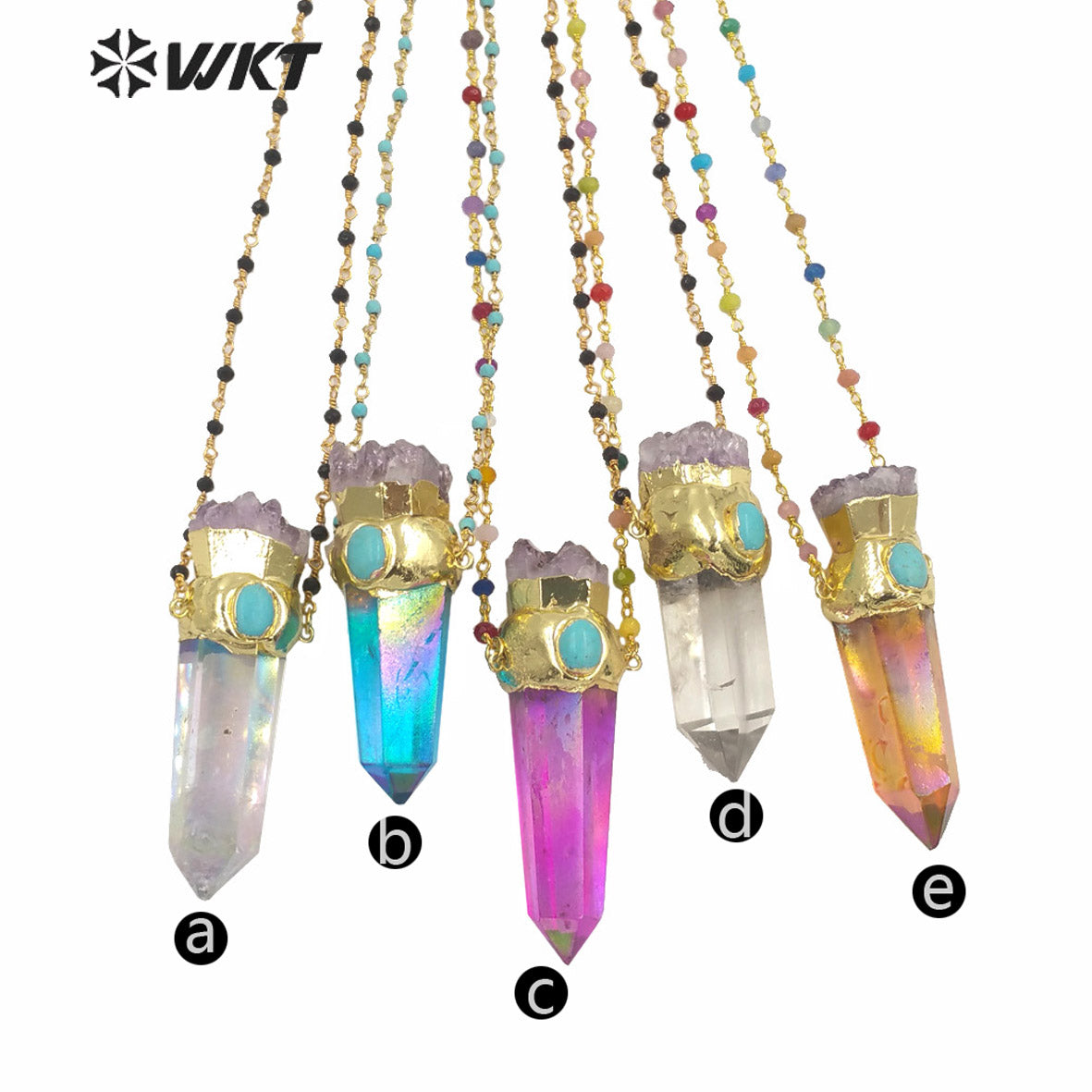 WT-N1252 Wholesale Gold Electroplated Natural Aura Spirit Quartz Necklace Women Fashion Chunky Crystal Point Quartz Necklace