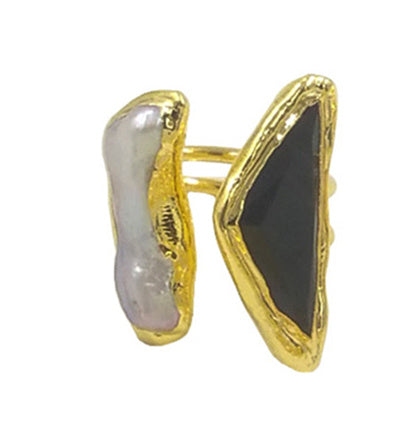 WT-MPR035 French Vintage Pearl Cat Eye Stone Rings Adjustable Size Women's Jewelry 18k Gold Plated Rings Natural Pearl Rings