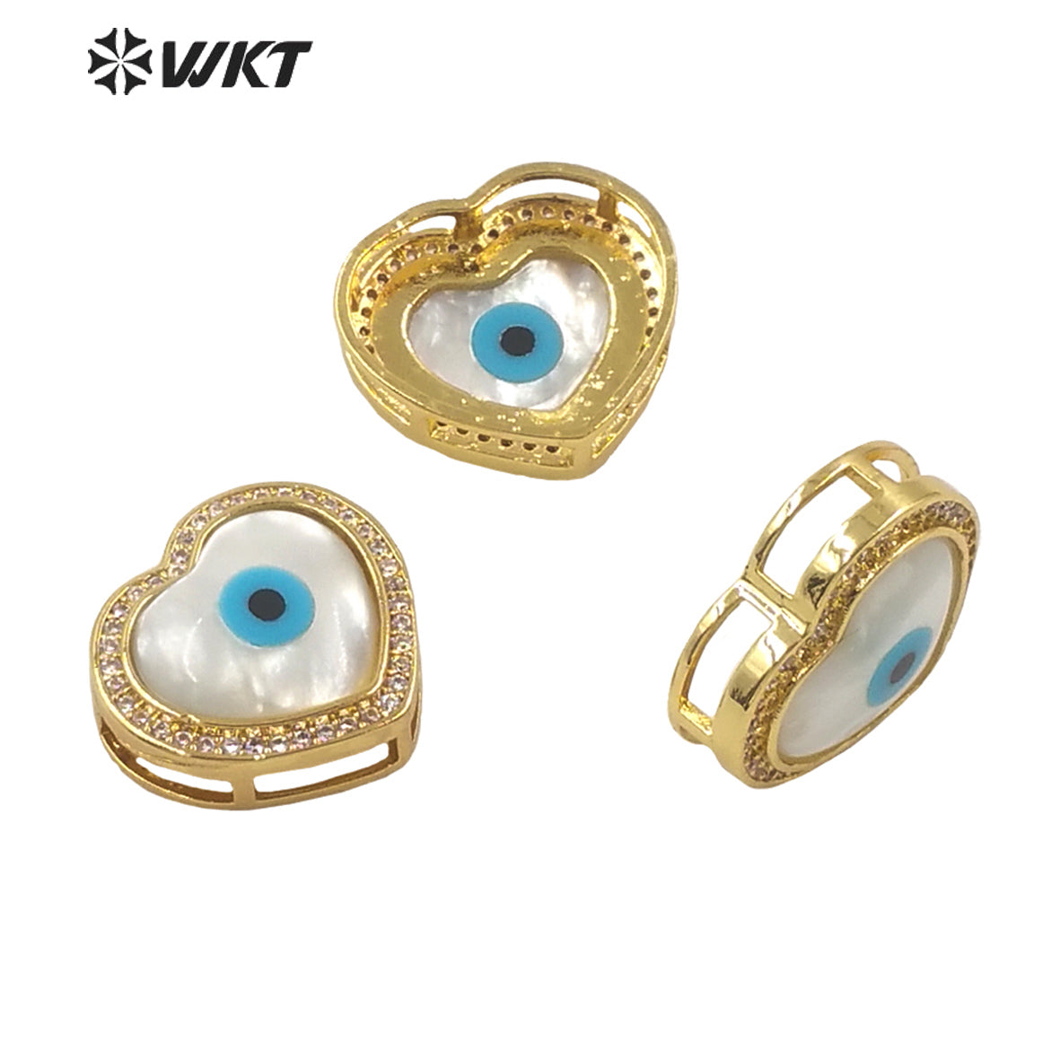 WT-MP202 Amazing Fashion 18k Real Gold Plated Micro Pave Shell Eye Pendant Lady Charming White Shell Cubic Zircon Heart Pendants
