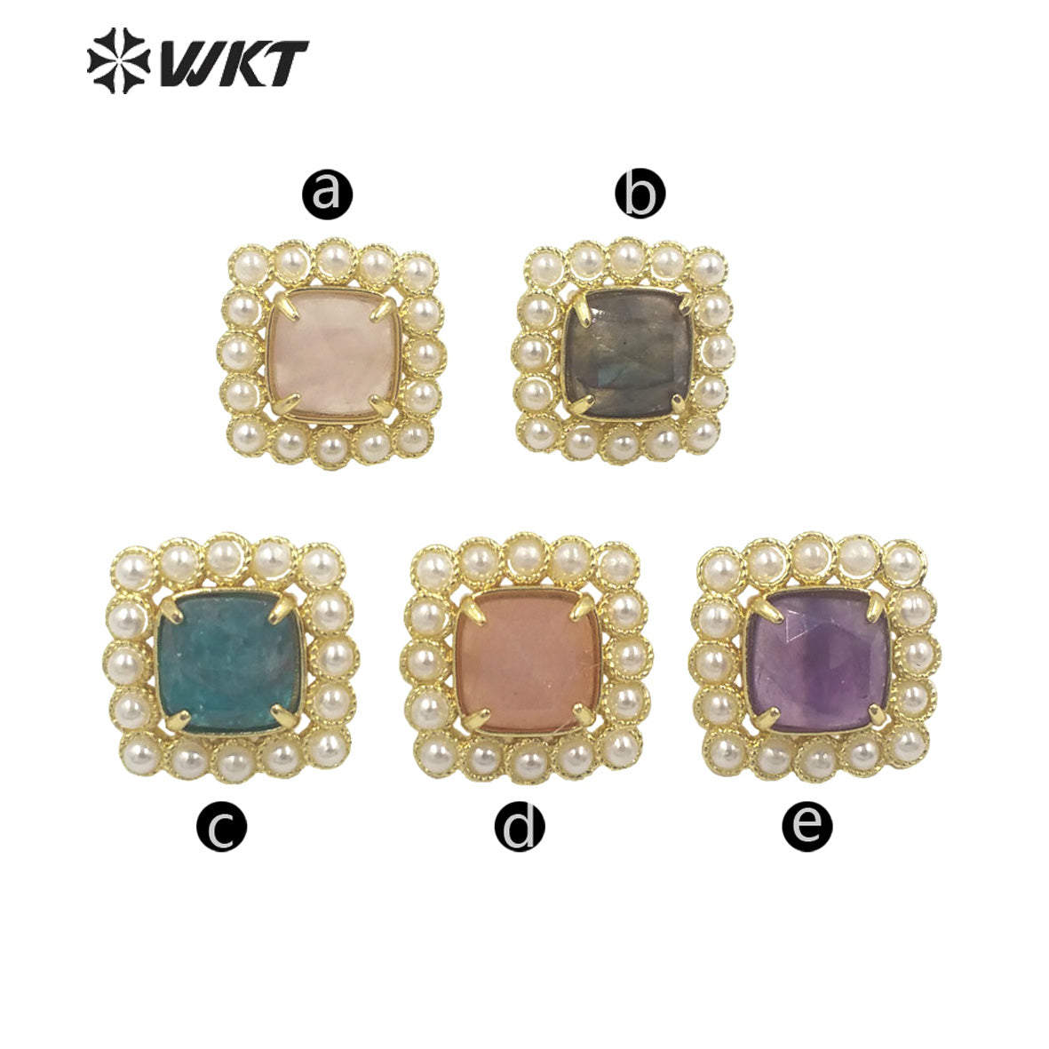 WT-MPE120 Amazing Elegant Square Artificial Pearl With Natural Stone Claw Setting Women Bohemian Studs
