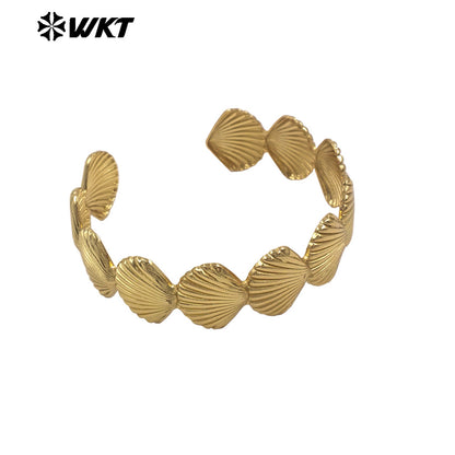 WT-JF374 Factory Wholesale Metal Gold Plated Yellow Brass Small Size Shell Shape Adjustable Bangle For Women Fashion Jewelry