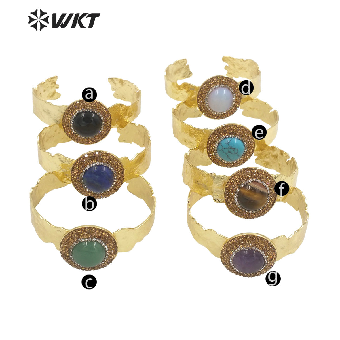WT-B627 INS Trendy Gold Rhinestone Bangle Women 18k Gold Plated Round Stone Bangle Europe Boho Opening Stone Bangle
