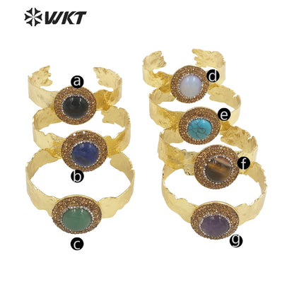 WT-B627 INS Trendy Gold Rhinestone Bangle Women 18k Gold Plated Round Stone Bangle Europe Boho Opening Stone Bangle