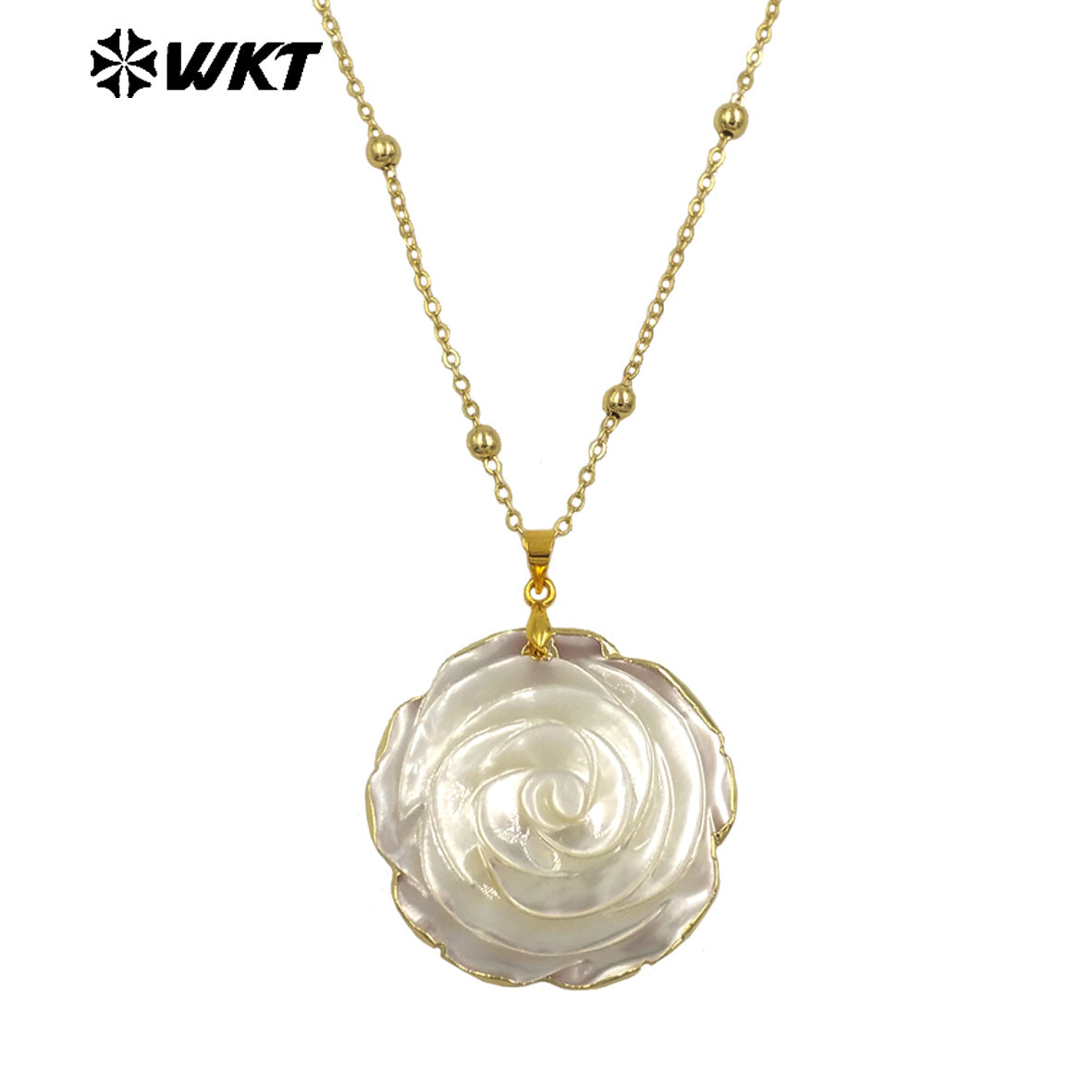 WT-JN311 Wholesale Popular Natural MOP Shell Big Rose Flower Necklace With Gold Plated Tiny Chain Elegant Female Gift Accessory