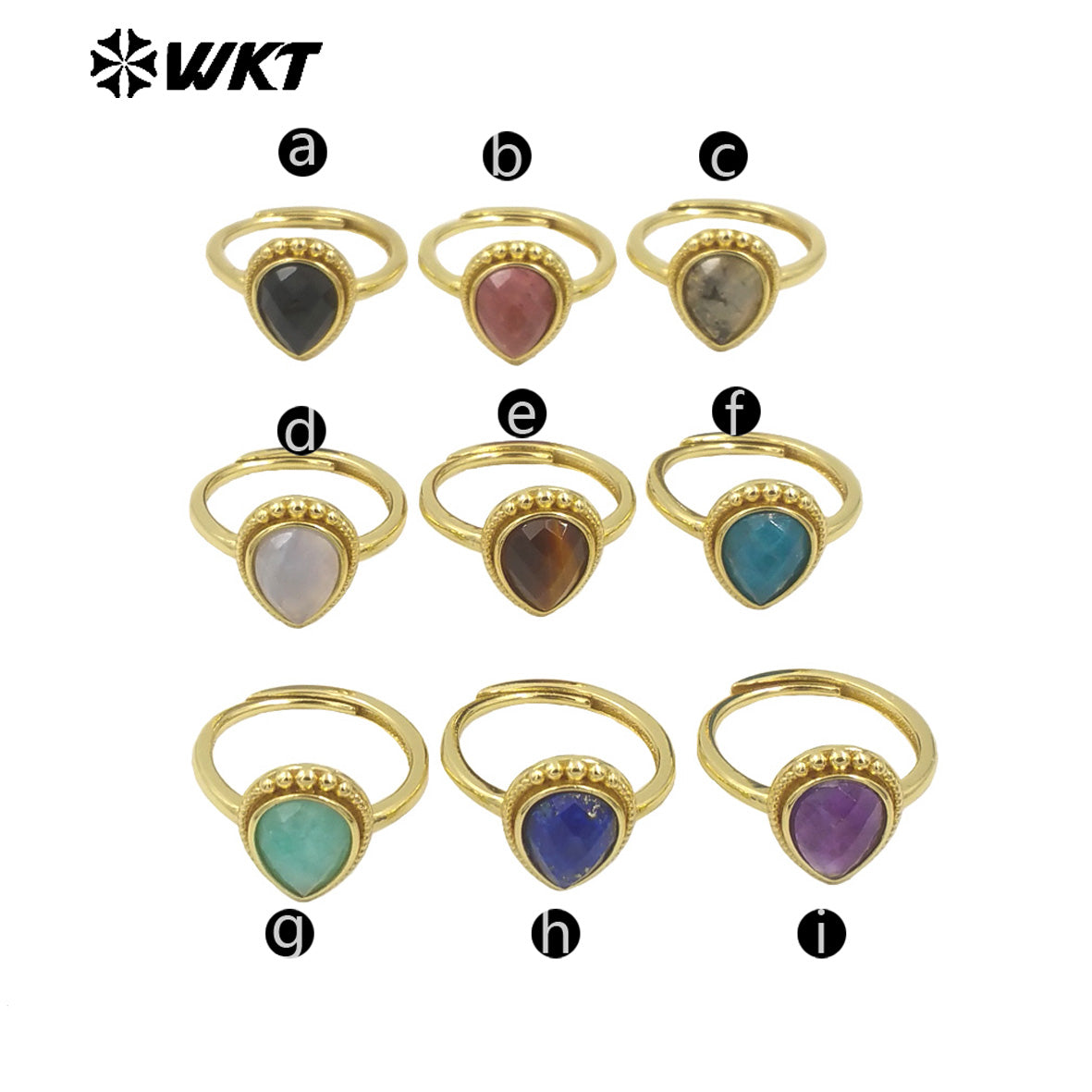 WT-R509 Wholesale Fashion Tiny Pear Shape Natural Gemstone Setting Teardrop Amazonite Birthday Stone Ring