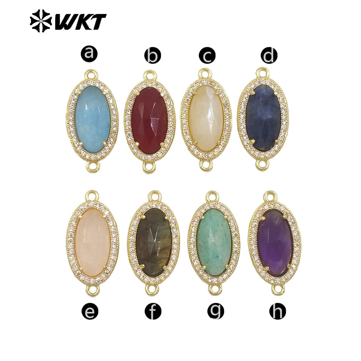 WT-C334 New Arrivals 18K Gold Plated Small Zircon Oval Multicolored Gemstone Necklace Pendant Connector Jewelry Accessories
