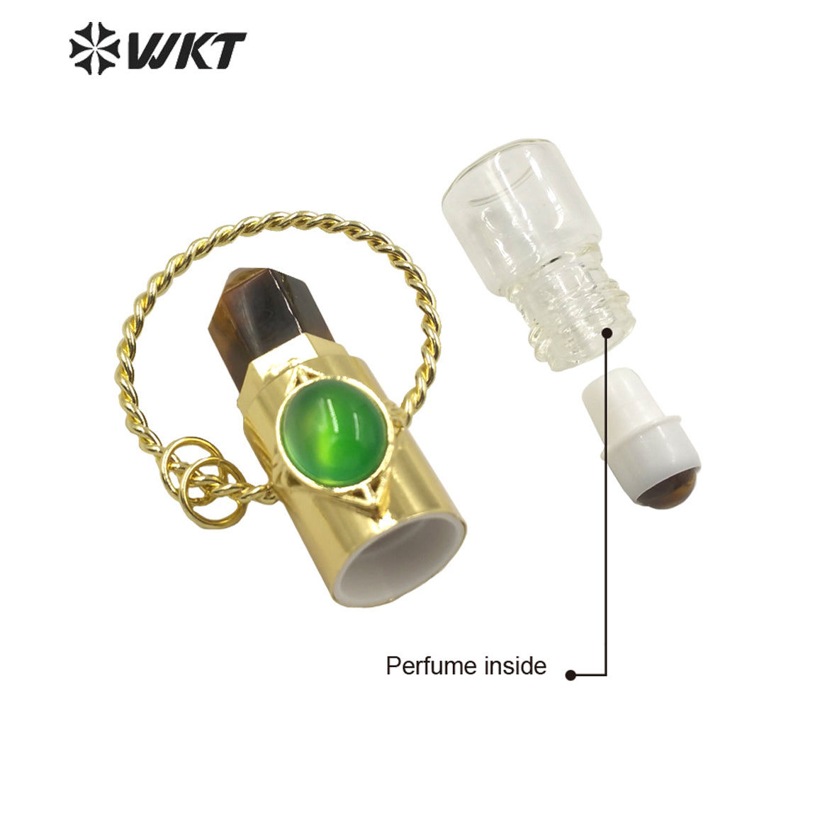 WT-N1308 Amazing WKT NEW Natural Stone Spirit Quartz Roller Perfume Bottle Pendant Necklace for Women Gift Stone Bottle Necklace