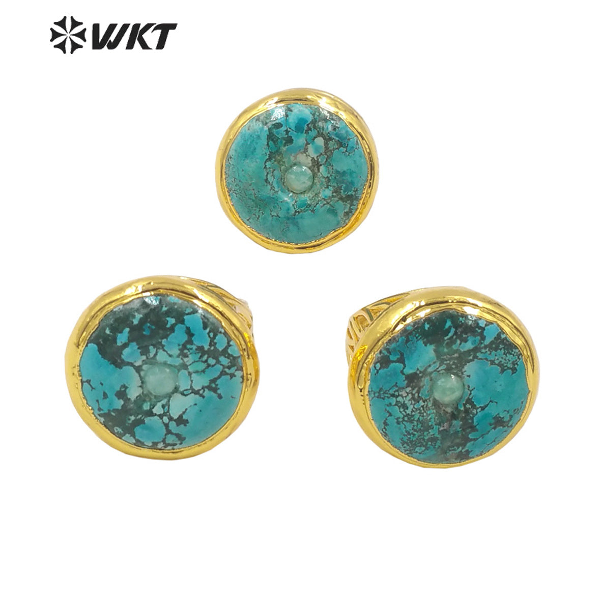 WT-R410 Vintage Extravagant Women's Ring 18k Gold Plated Fashion Adjustable Natural Beautiful Turquoise Ring Natural Stone Ring