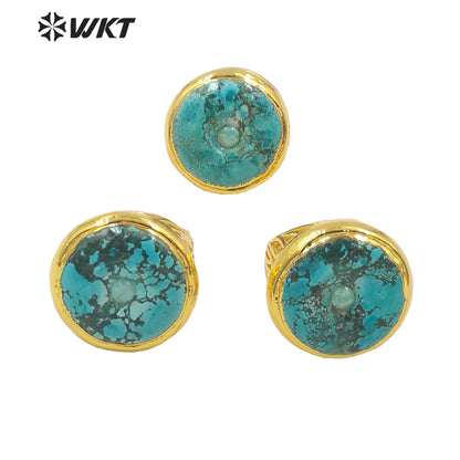 WT-R410 Vintage Extravagant Women's Ring 18k Gold Plated Fashion Adjustable Natural Beautiful Turquoise Ring Natural Stone Ring