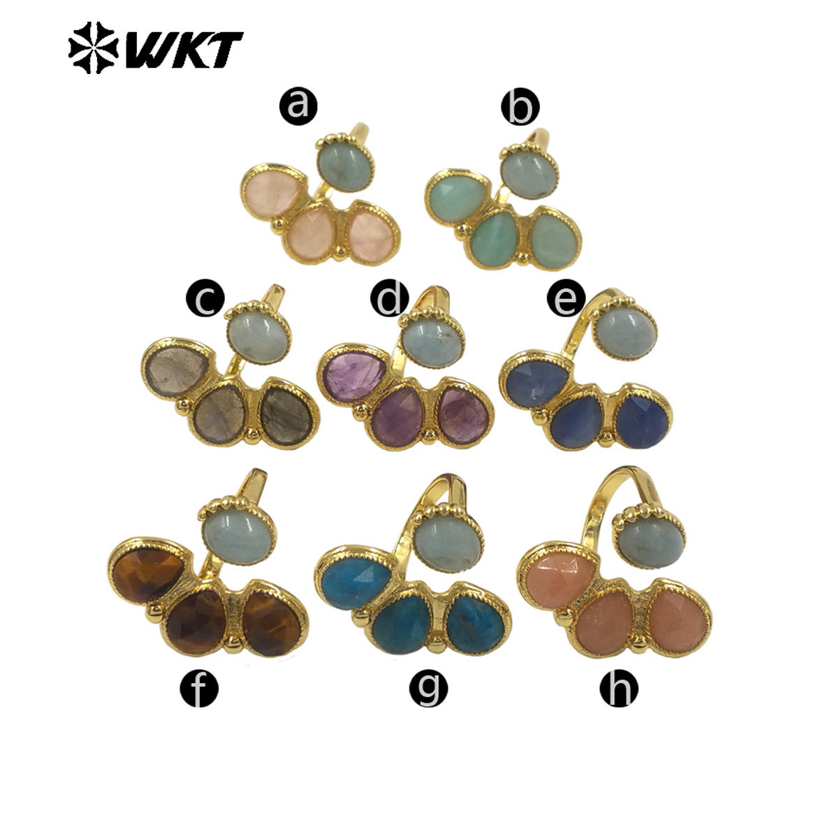 WT-R607 Wonerful Exclusive Design 18K Gold Plated Four Natural Gemstones Rings Adjustable Size For Lady Fashion Jewelry