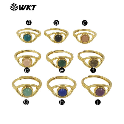 WT-R538 Wholesale Fashion Gold Plated Charming Eye Shape With Natural Amazonite Gemstone Party Ring in Adjustable Size