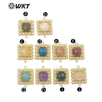 WT-PC004 Wholesale Fashion Gold Double Loops Natural Square Claw Setting Gemstone Connectors for DIY Jewelry Findings