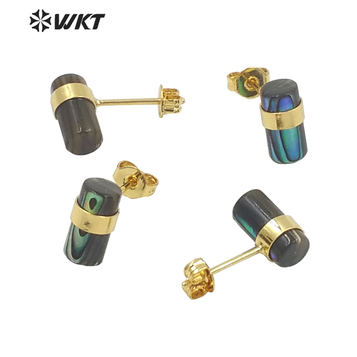 WT-MPE053 Gorgeous High Quality Stick Shape Natural Green Abalone Shell Studs Gold Electroplated Cube Elegant Bohemian Earrings