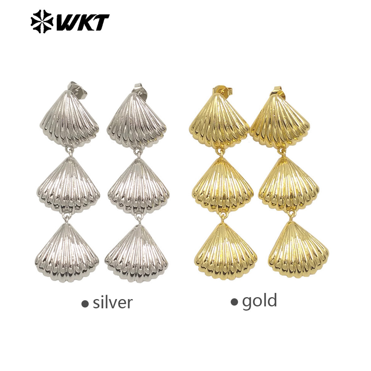 WT-E765 High Quality 18K Gold Plated and Silver Shell Patchwork Long Earrings for Women As Valentine's Day and Anniversary Gifts