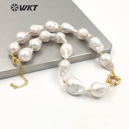 WT-JN184 Gorgeous 16 Inch Chocker Natural Baroque Pearl Necklace Amazing Precious Gold Birthday Presents Women White Necklace