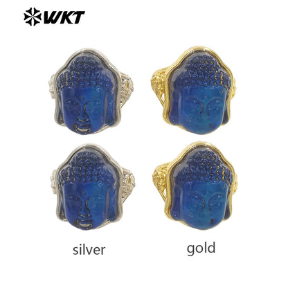 WT-R547 Natural Transparent Blue Crystal in Titanium 18K Gold Plated and Silver Color Ring for Man and Women Fine Accessory