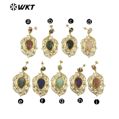 WT-ME090 Wholesale Fashion 18k Real Gold Plated Resist Tarnishable Gemstone Women Earrings for Vacation Earrings Studs