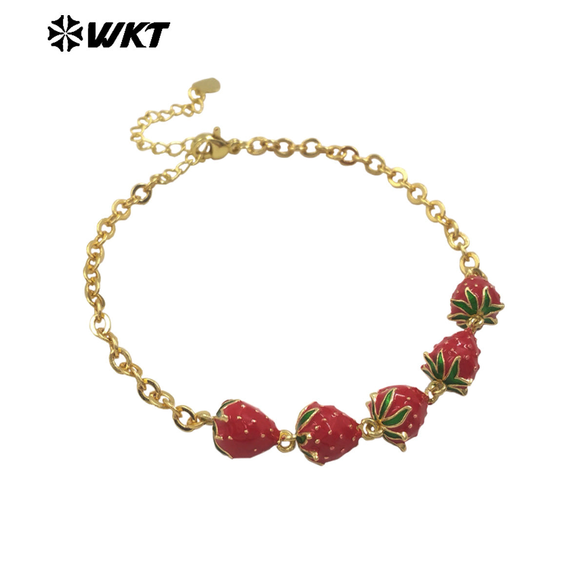 WT-JF365 New Arrival Fruit Series Cherry And Strawberry Fashion Bracelet Yellow Brass With Drop Oil Gold Plated Ladies Accessory