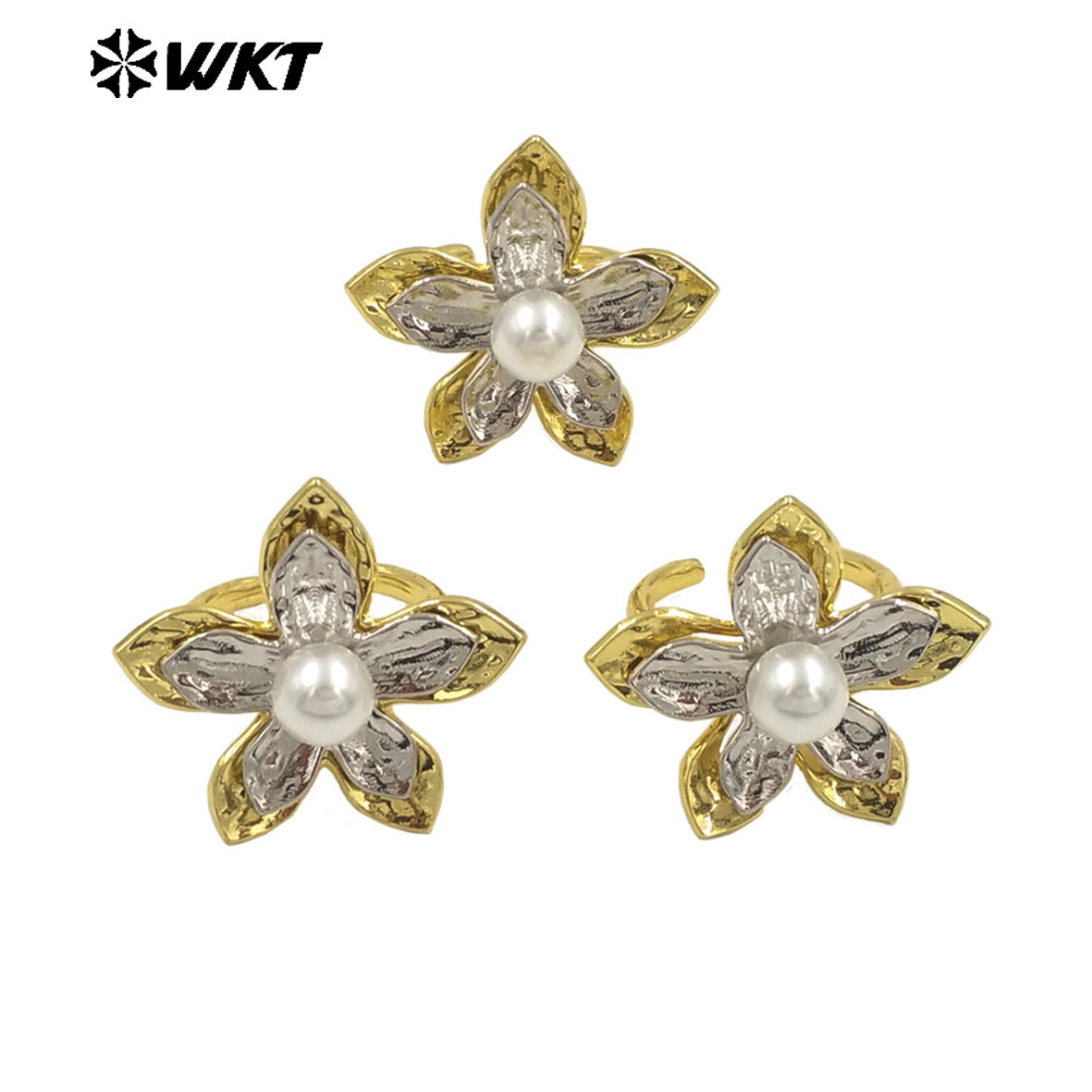 WT-MPR128 Popular Fashion Gold Plated Resist Tarnishable Flower Shape Artificial Pearl Ring for Women