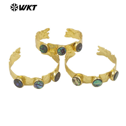 WT-B680 Unique Design Fashion Jewelry 18K Gold Plated Exquisite Three Abalone Shell Adjustable Bracelet for Women As Daily Wear