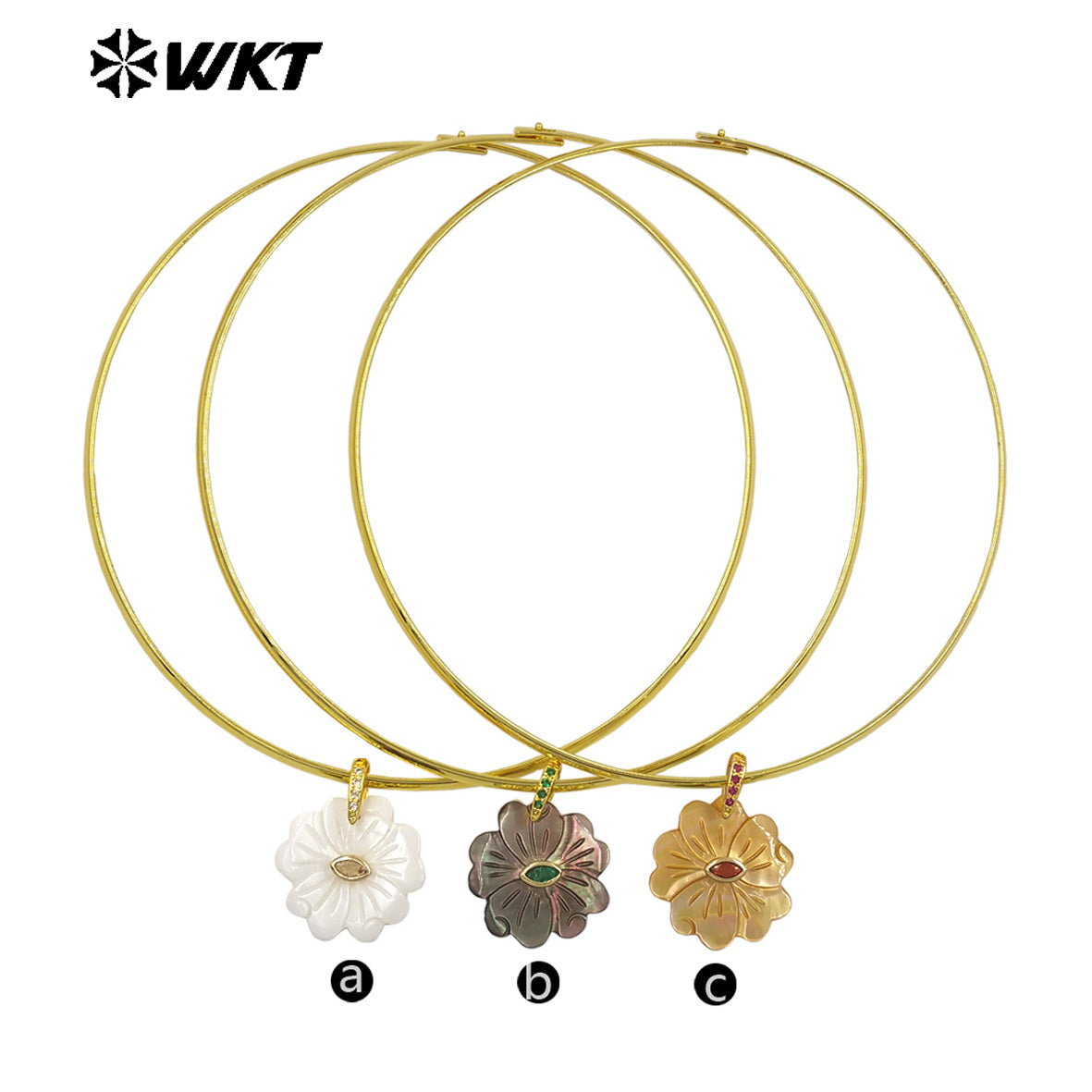 WT-JN390 Luxury Wonderful Zircon And White Shell Flower Shape Pendant Gold Necklaces Choker For Friends Birthday Gifts