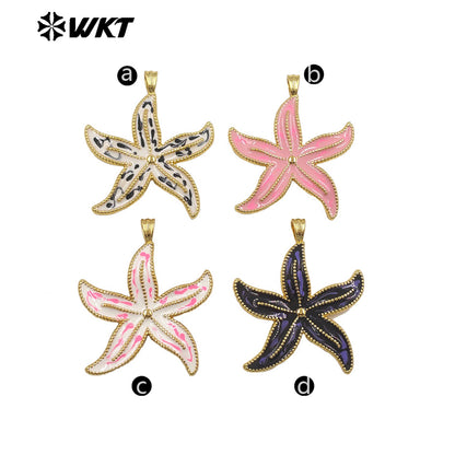 WT-P2117 Wonderful Charms Gold Plated Drop Oil Colorful Starfish Shape Pendants For Summer Style Necklace DIY Accessories