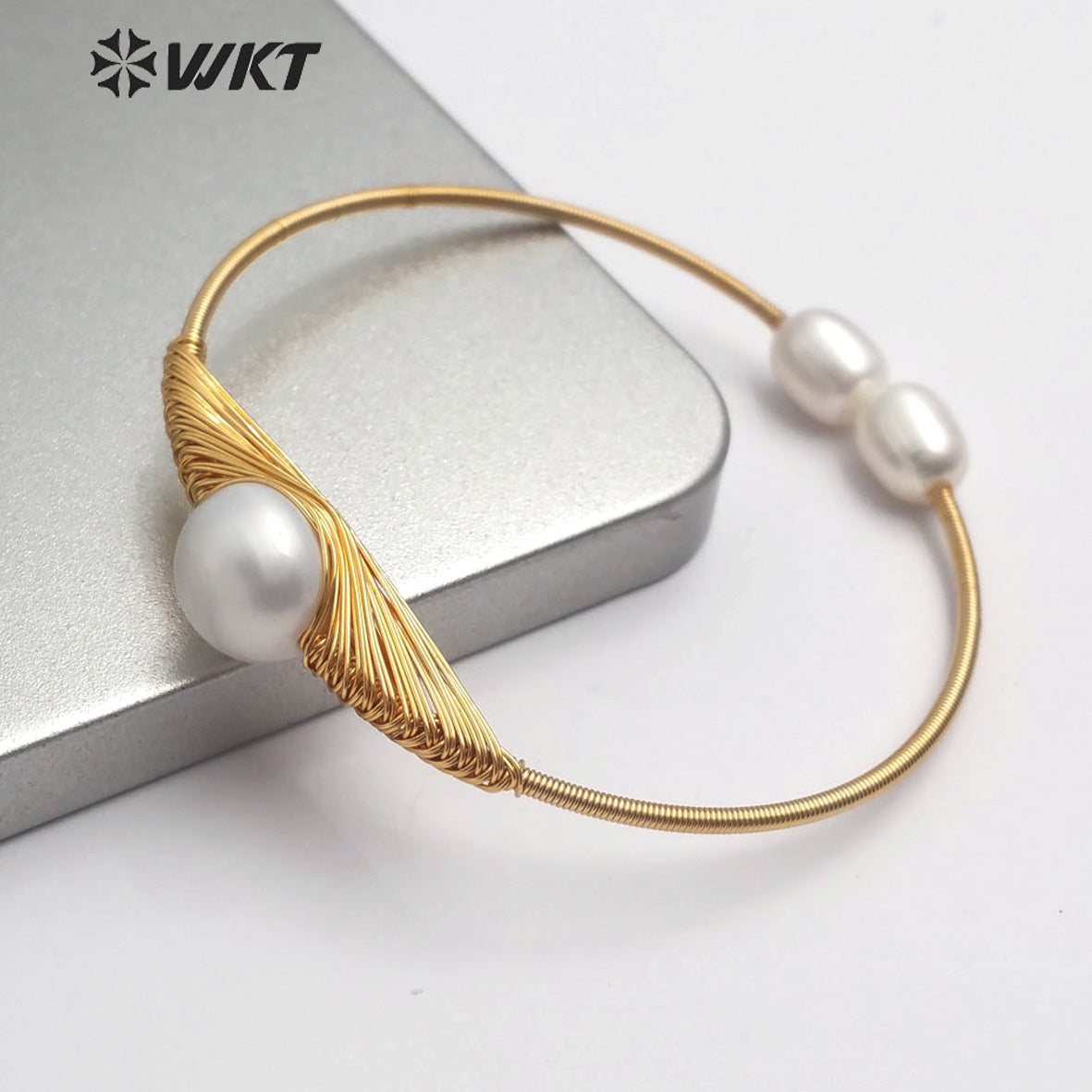 WT-B471 Natural Pearl Bangle Jewelry Wire Wrapped Pearl Adjustable Bangle Women Fashion Bangle Bridesmaid Wedding Jewelry