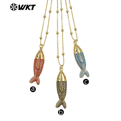 WT-JFN68 Exquisite Gold Plated Chain With Colorful Drop Oil Fish Pendants Necklaces For Women Trendy Wearing Accessory